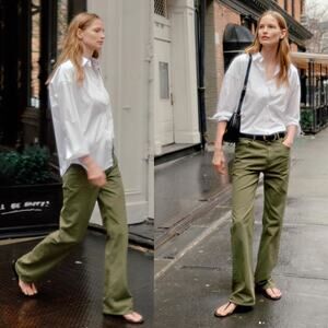 NILI LOTAN Mitchell High Rise Straight Leg Jeans in Army Green Size 10